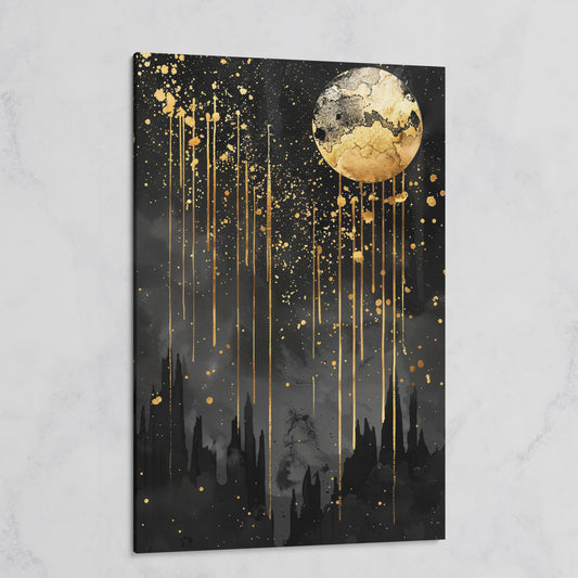 Black and Gold Moon Canvas on gallery wrap