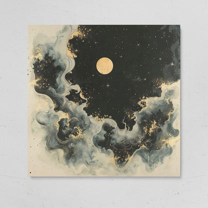Abstract Cosmic Swirls with Full Moon Canvas on gallery wrap