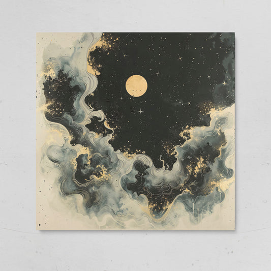 Abstract Cosmic Swirls with Full Moon Canvas on gallery wrap