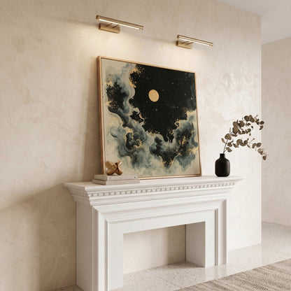 Abstract Cosmic Swirls with Full Moon Canvas in white oak floating frame