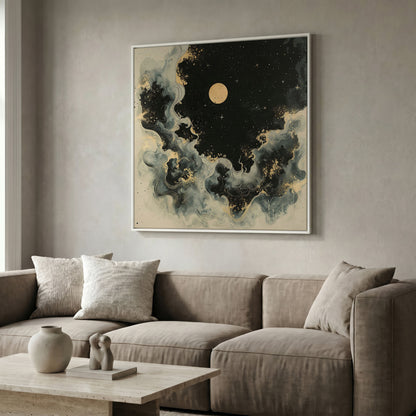 Abstract Cosmic Swirls with Full Moon Canvas in white floating frame
