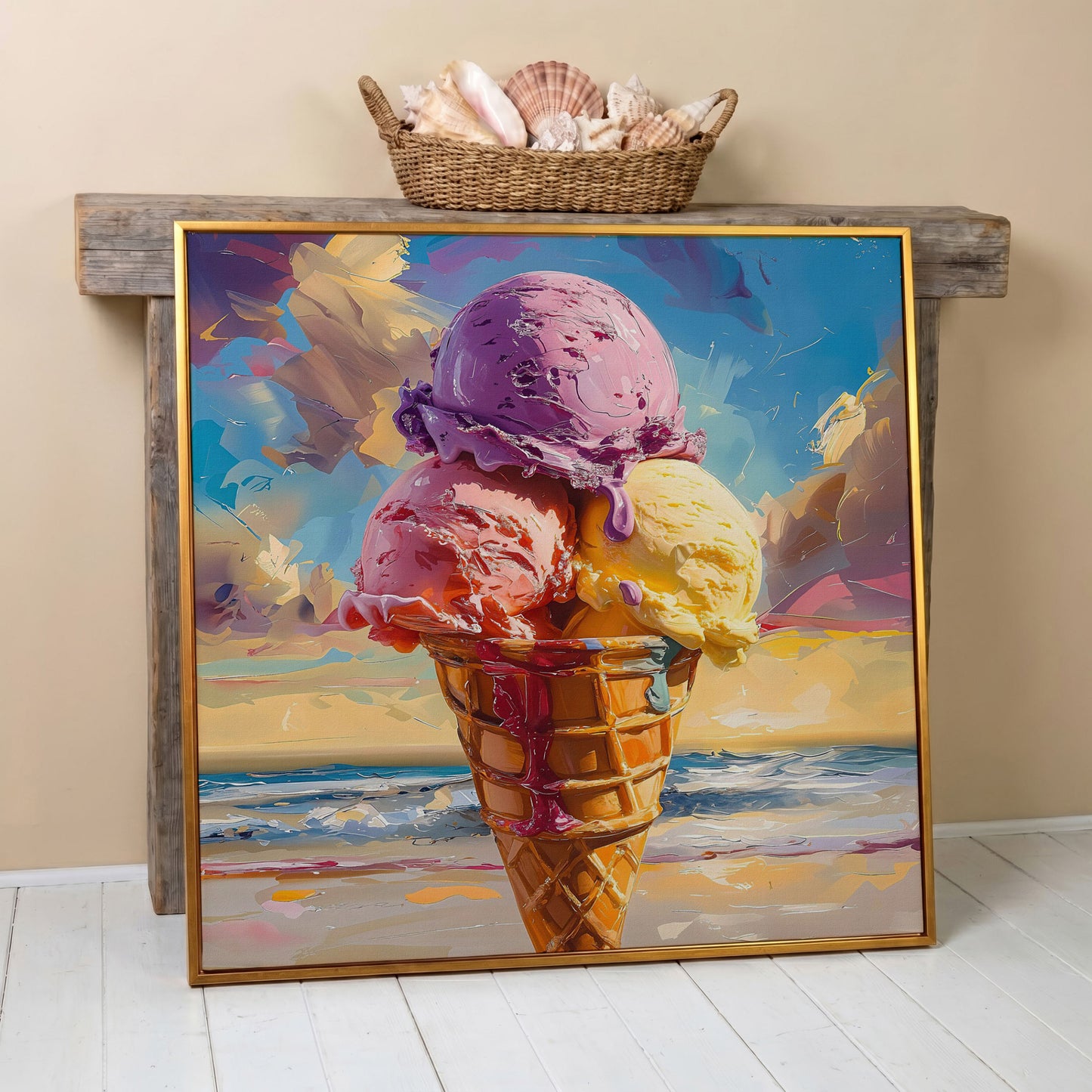 Vibrant Dessert Canvas Print in antique gold floating frame