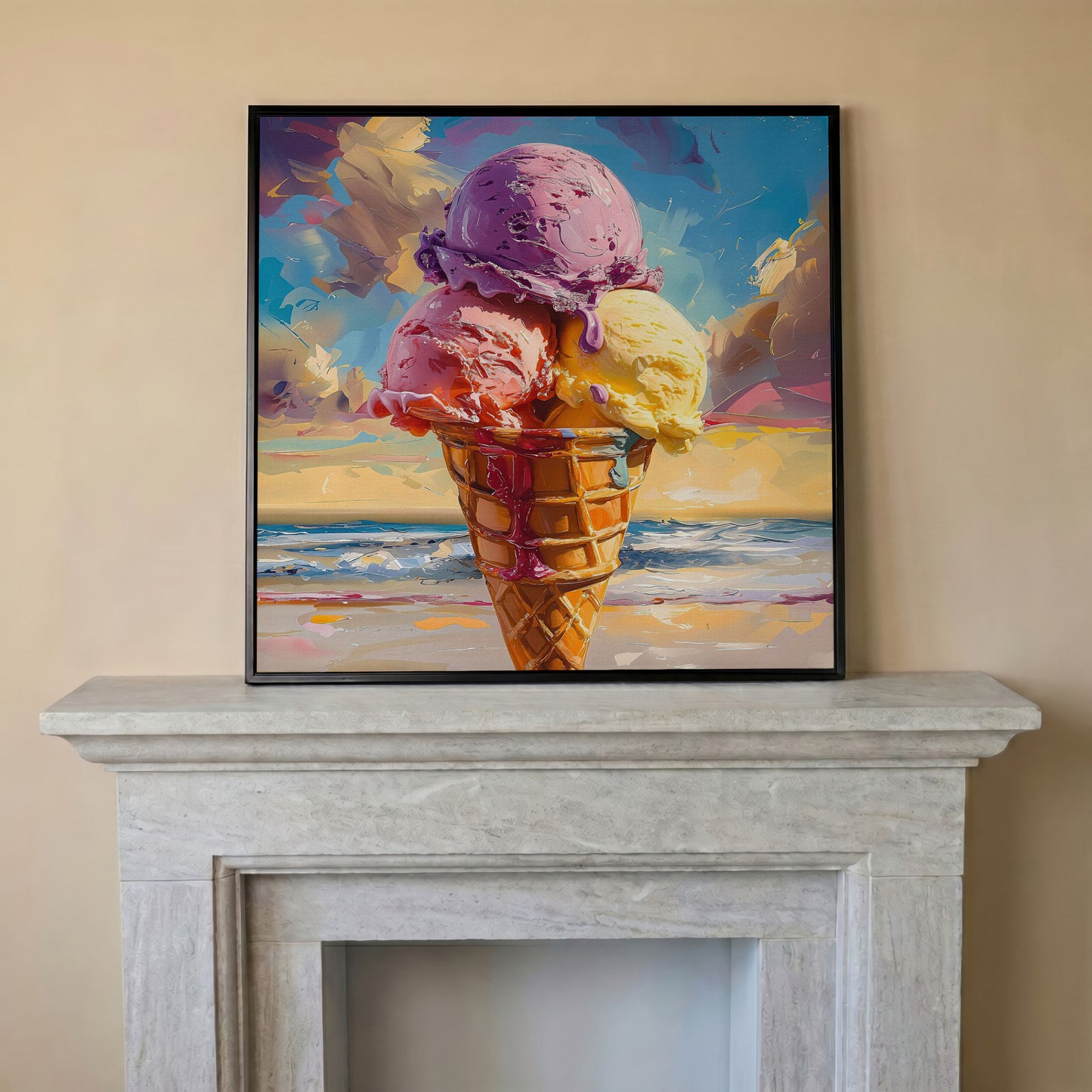 Vibrant Dessert Canvas Print in black floating frame