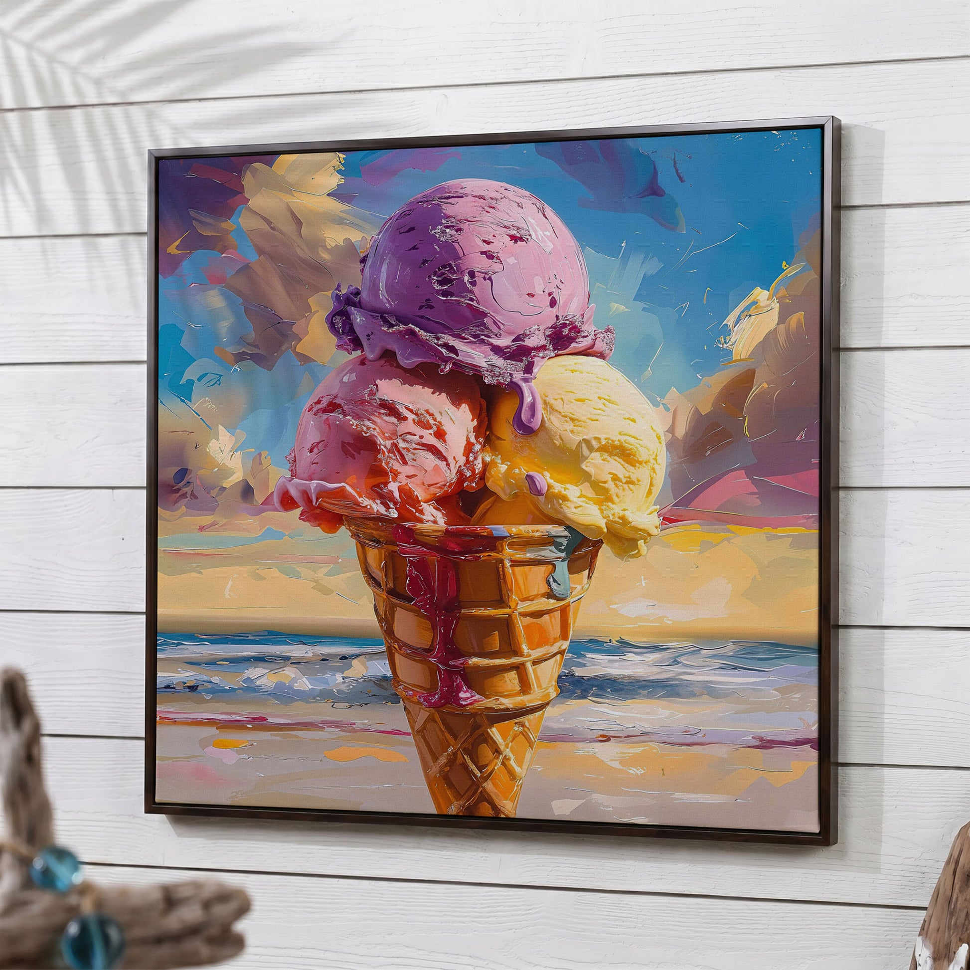 Vibrant Dessert Canvas Print in dark walnut floating frame