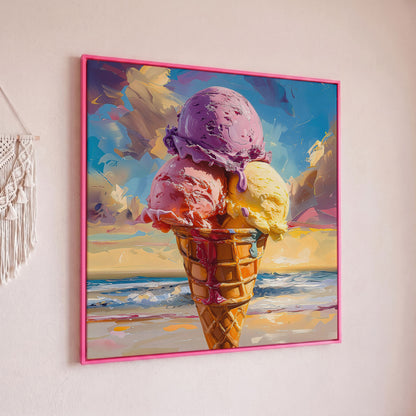 Vibrant Dessert Canvas Print in pink floating frame