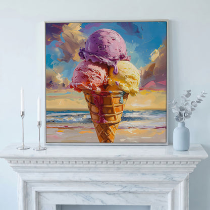 Vibrant Dessert Canvas Print in silver floating frame