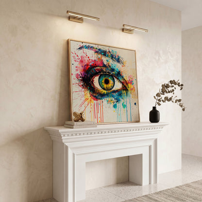 Colorful Eye Pop Art Canvas in white oak floating frame