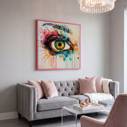 Colorful Eye Pop Art Canvas in pink floating frame