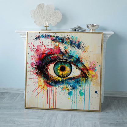 Colorful Eye Pop Art Canvas in rose gold floating frame