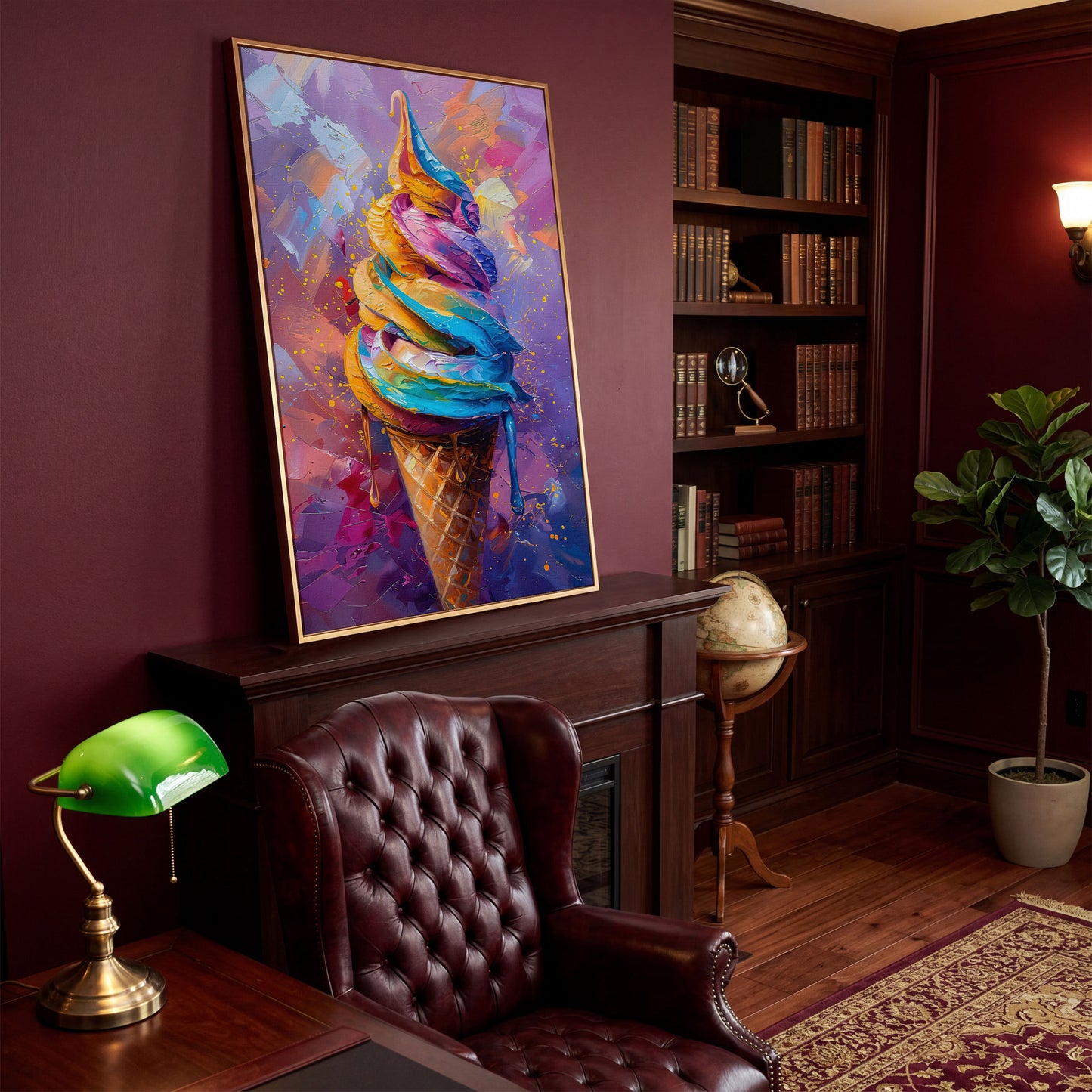 Colorful Dessert Canvas Print for Kitchen Walls in antique gold floating frame