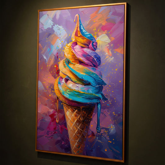 Colorful Dessert Canvas Print for Kitchen Walls shown in antique gold floating frame