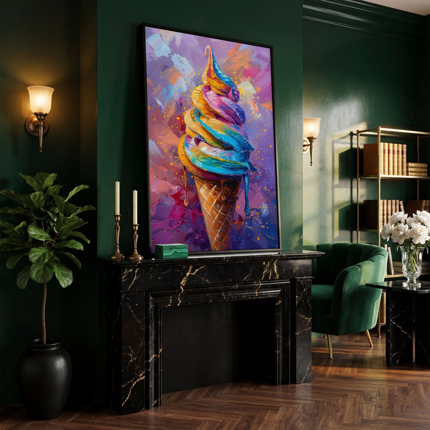 Colorful Dessert Canvas Print for Kitchen Walls in black floating frame