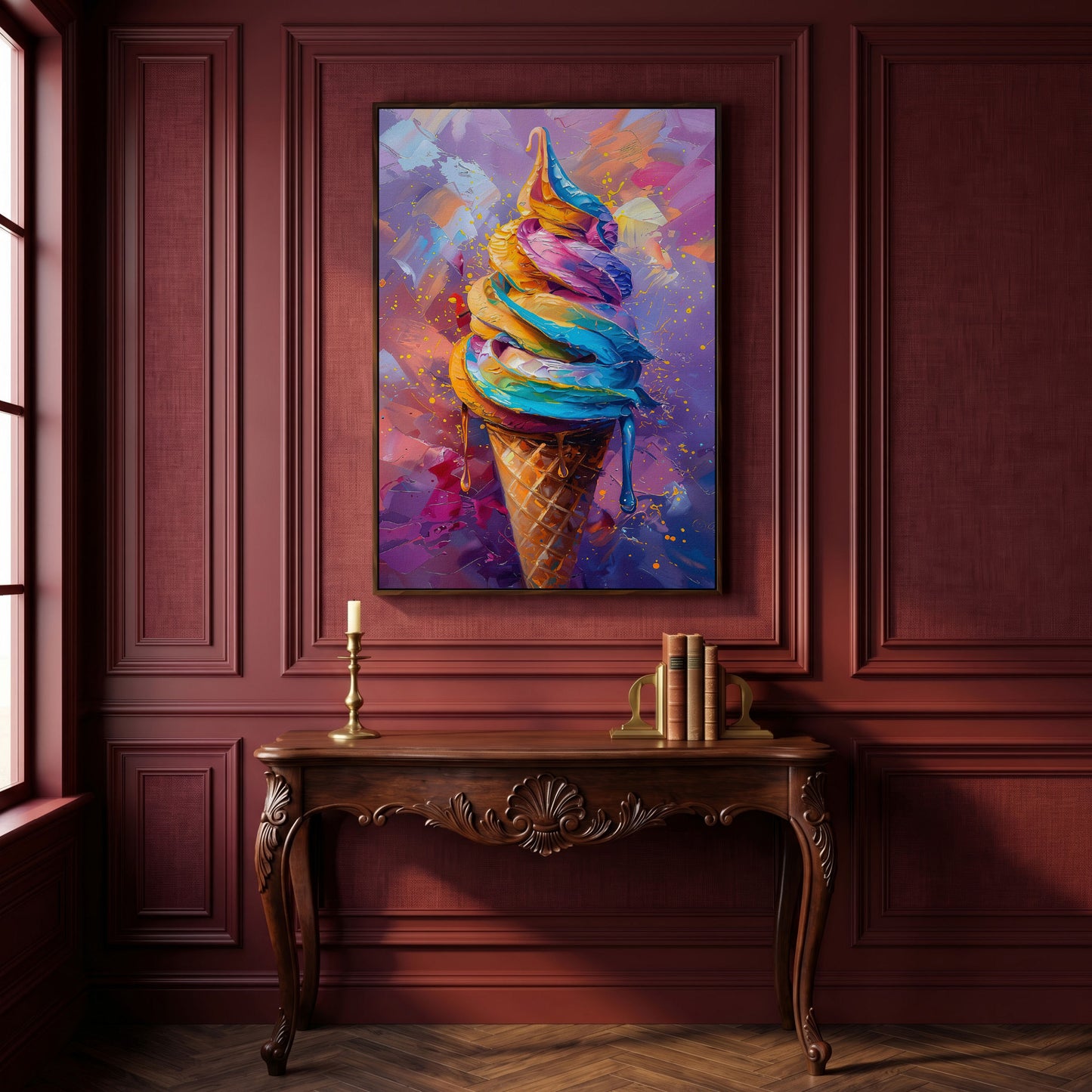 Colorful Dessert Canvas Print for Kitchen Walls in dark walnut floating frame