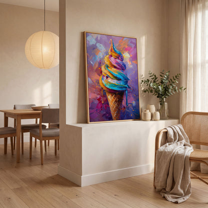 Colorful Dessert Canvas Print for Kitchen Walls in white oak floating frame