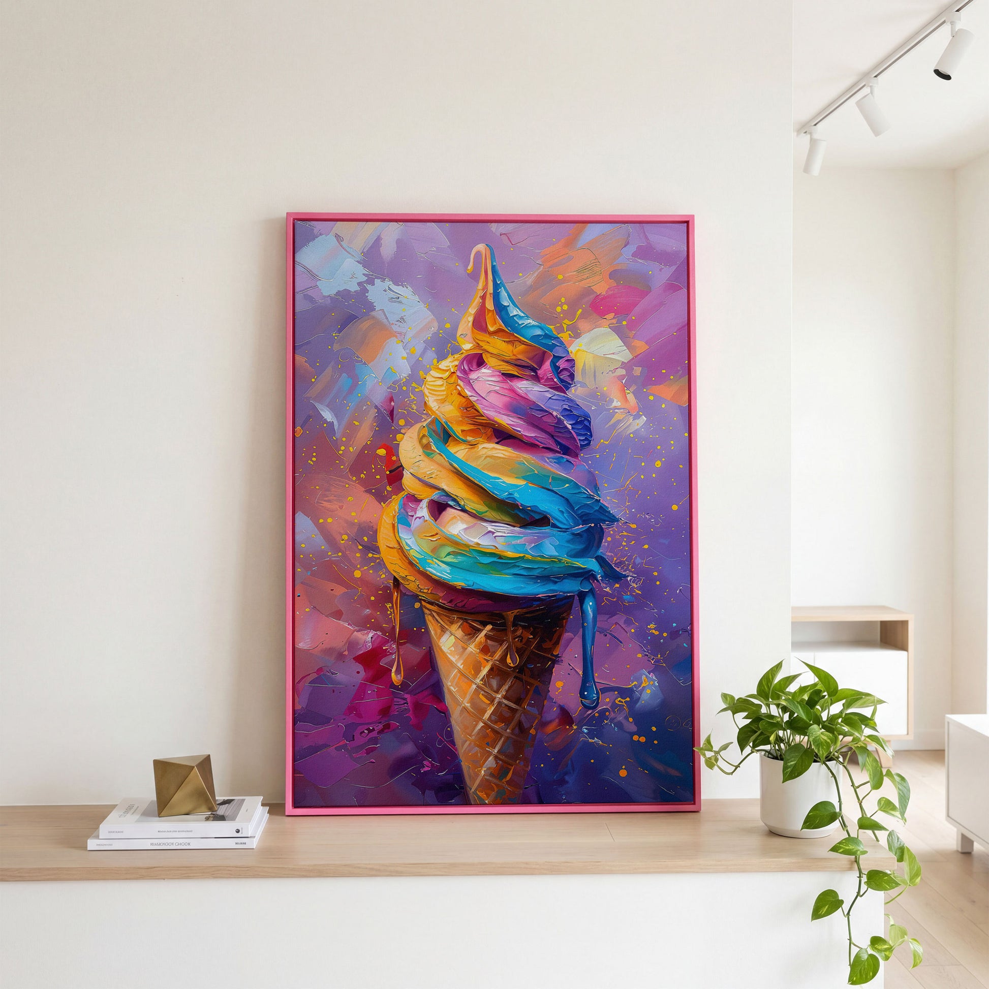 Colorful Dessert Canvas Print for Kitchen Walls in pink floating frame