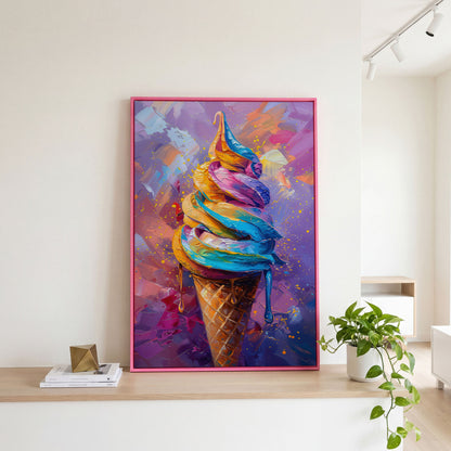 Colorful Dessert Canvas Print for Kitchen Walls in pink floating frame