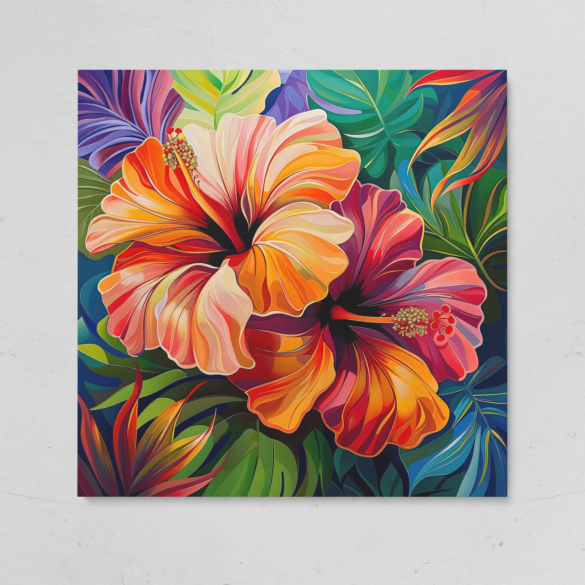 Hibiscus Flowers Canvas Print, Square on gallery wrap