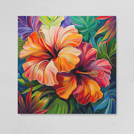 Hibiscus Flowers Canvas Print, Square on gallery wrap