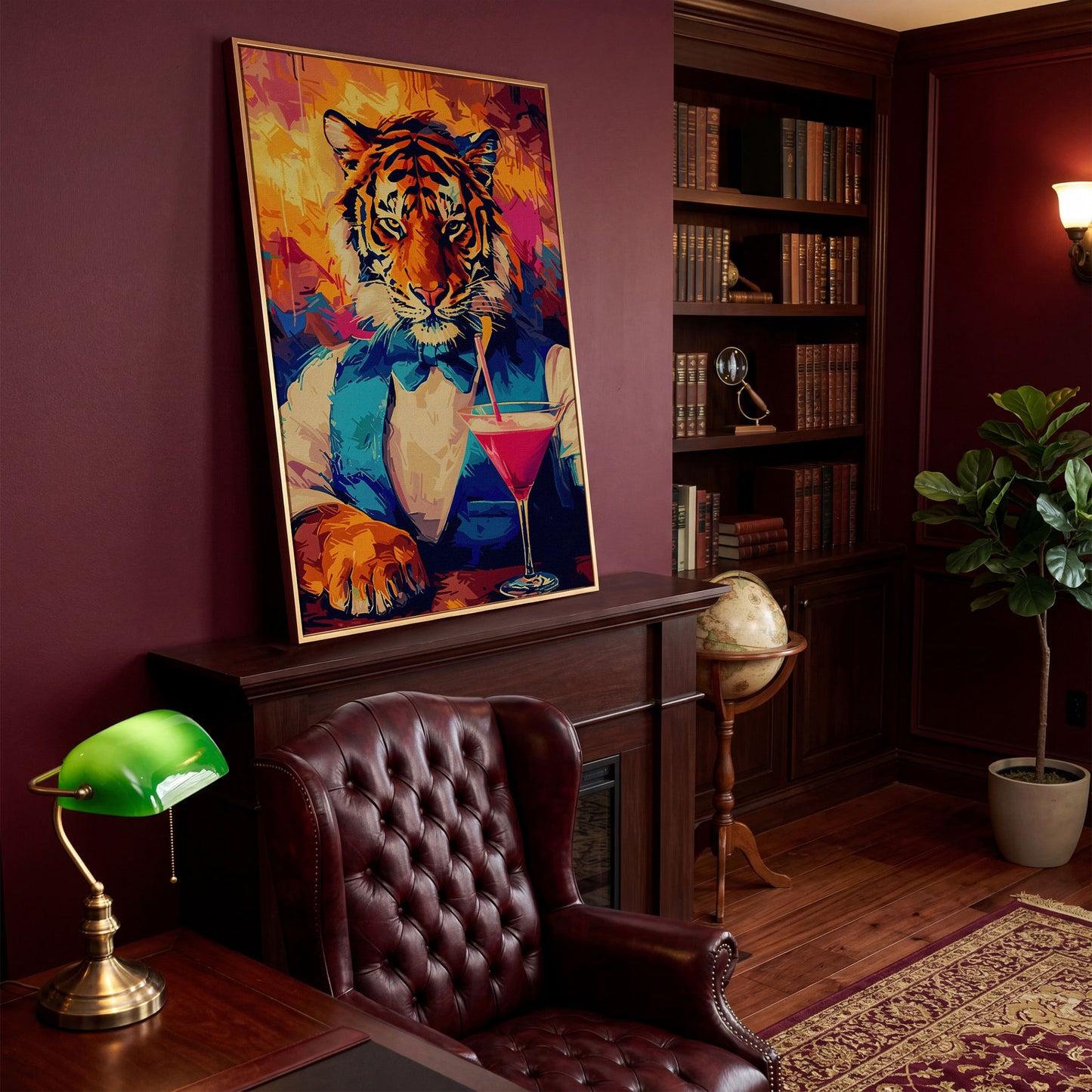 Elegant Tiger Canvas Print in antique gold floating frame