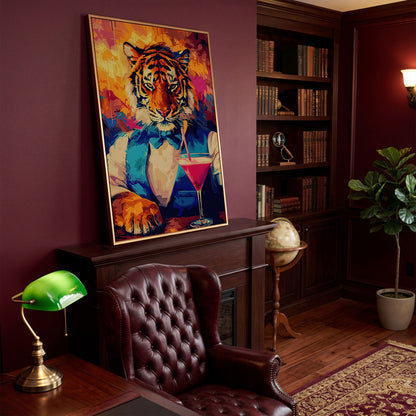 Elegant Tiger Canvas Print in antique gold floating frame