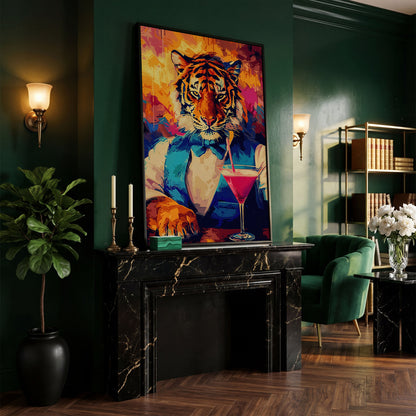 Elegant Tiger Canvas Print in black floating frame