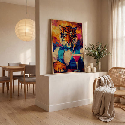 Elegant Tiger Canvas Print in white oak floating frame