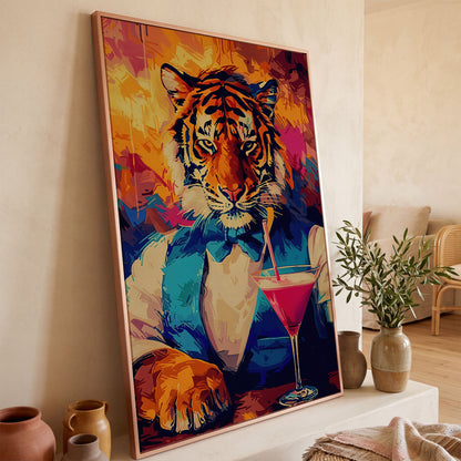 Elegant Tiger Canvas Print in rose gold floating frame