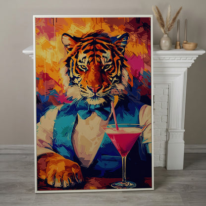Elegant Tiger Canvas Print in white floating frame