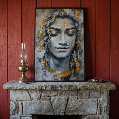 Shiva in Meditation Canvas in black floating frame