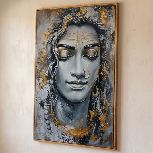 Shiva in Meditation Canvas shown in white oak floating frame