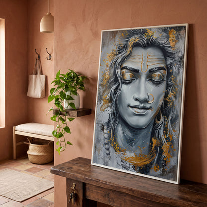 Shiva in Meditation Canvas in white floating frame