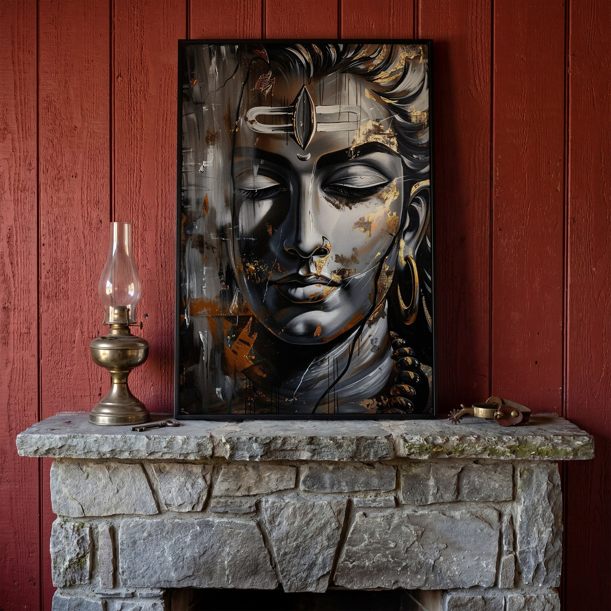 Majestic Shiva Spiritual Canvas Print in black floating frame