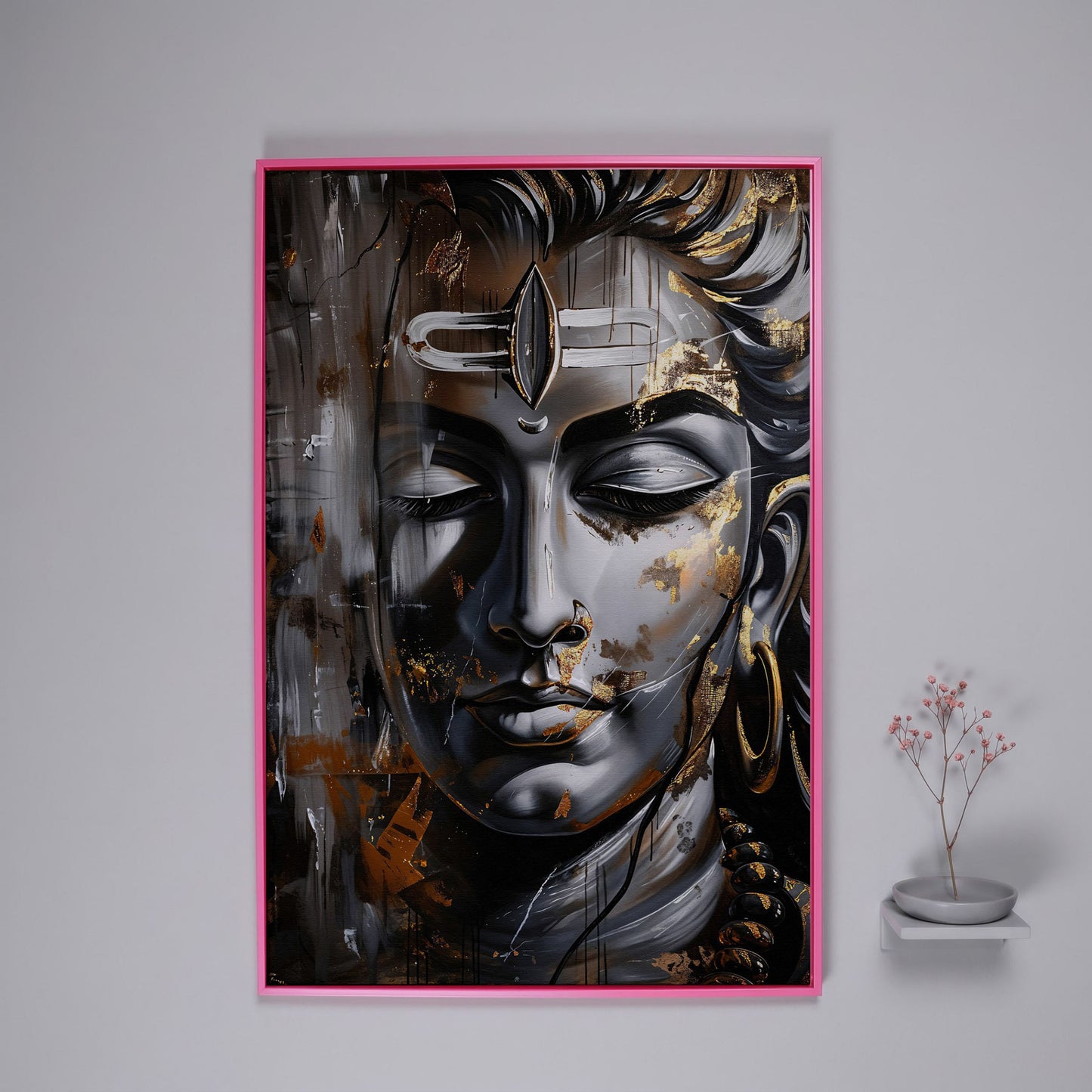 Majestic Shiva Spiritual Canvas Print in pink floating frame