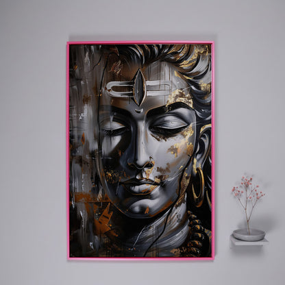 Majestic Shiva Spiritual Canvas Print in pink floating frame
