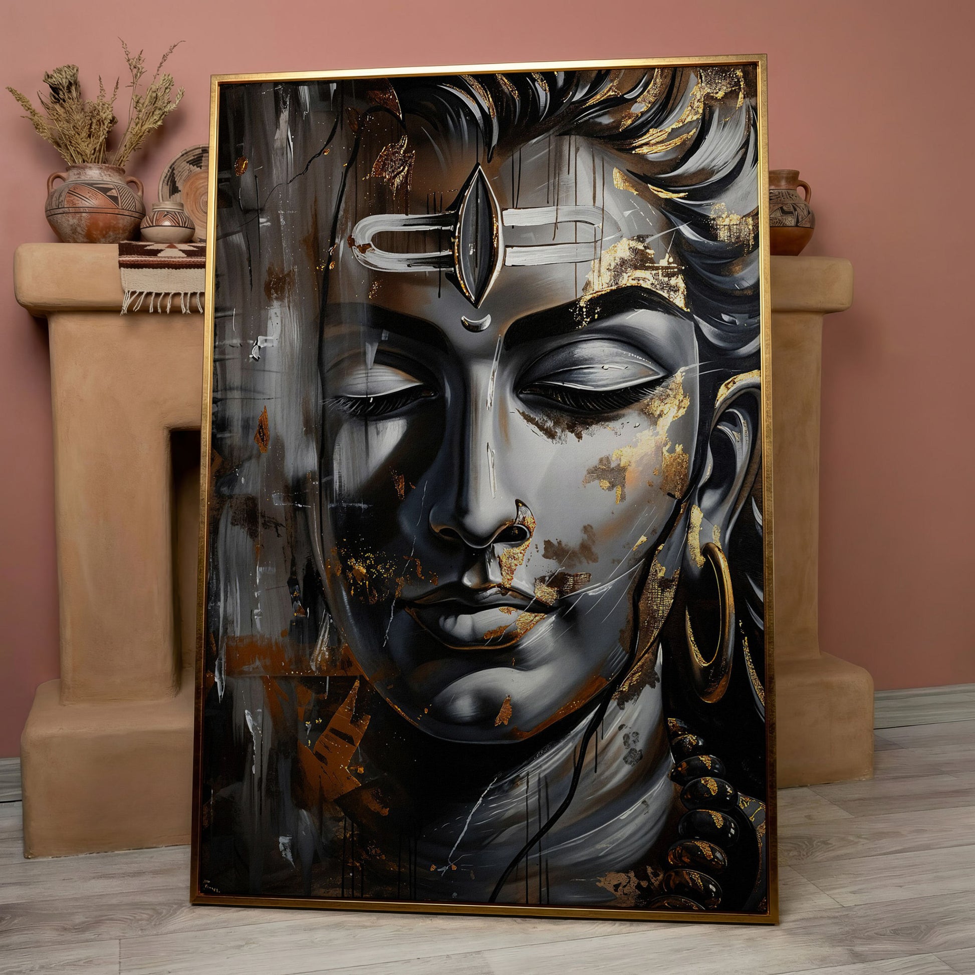 Majestic Shiva Spiritual Canvas Print in rose gold floating frame
