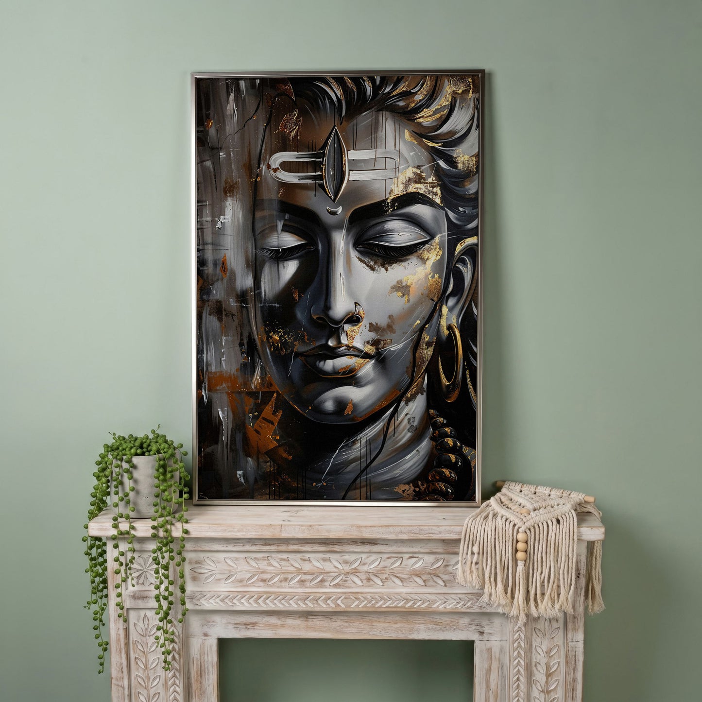 Majestic Shiva Spiritual Canvas Print in silver floating frame