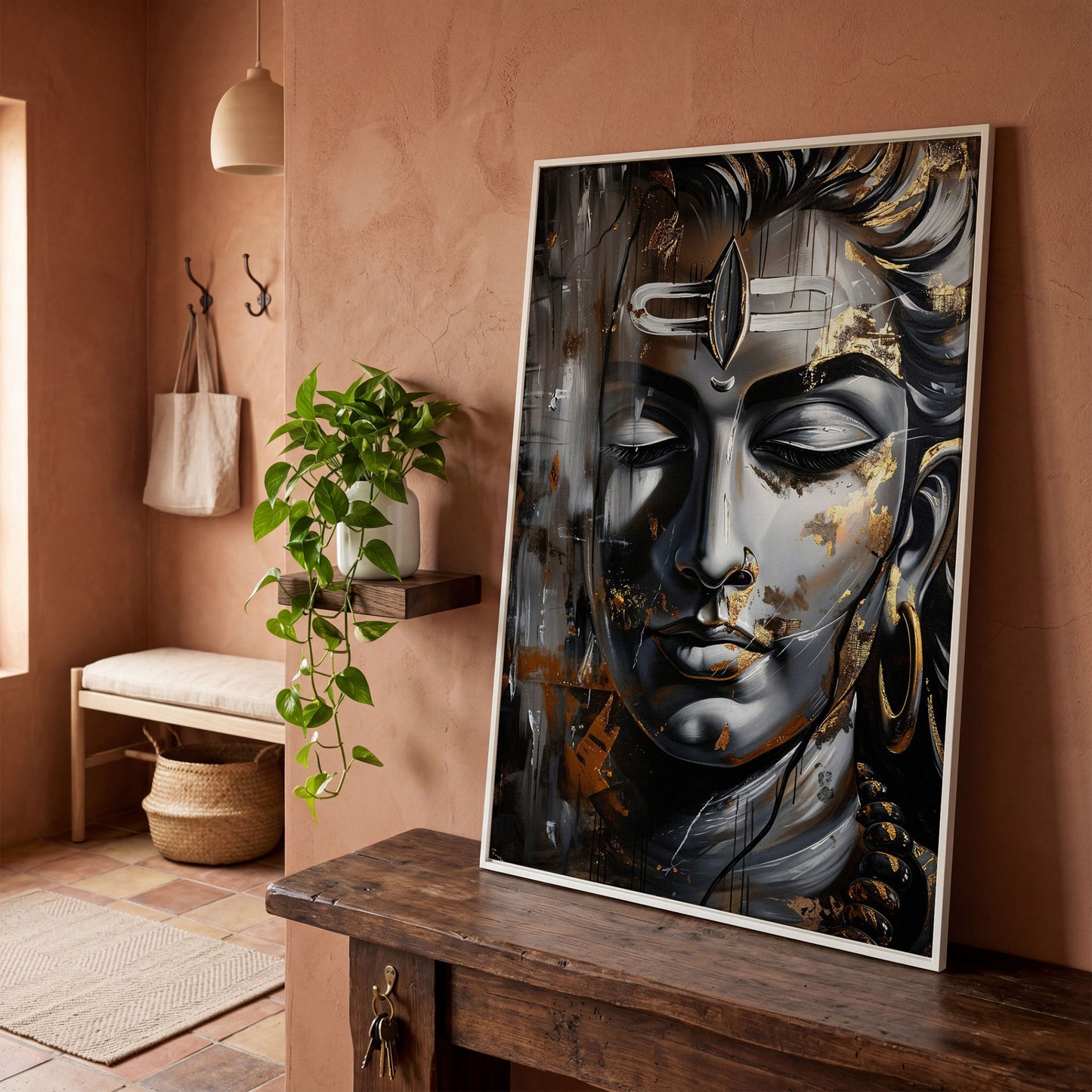 Majestic Shiva Spiritual Canvas Print in white floating frame