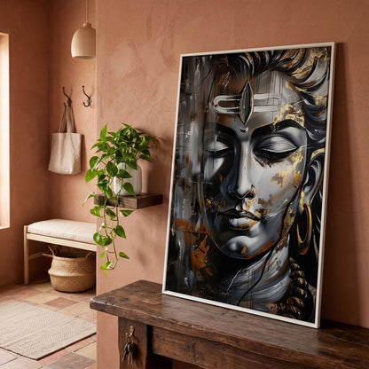 Majestic Shiva Spiritual Canvas Print in white floating frame