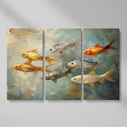 Colorful Fish Canvas Print as 3-panel split version