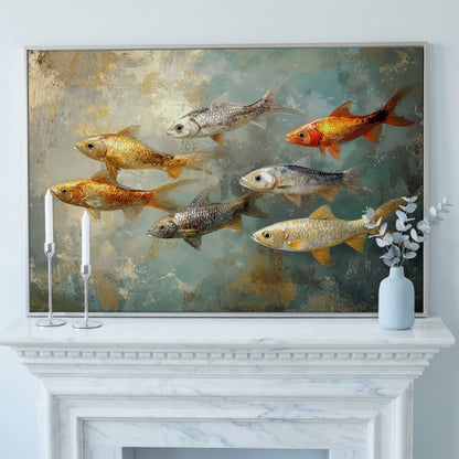 Colorful Fish Canvas Print in silver floating frame