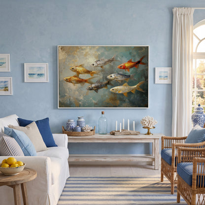 Colorful Fish Canvas Print in white floating frame