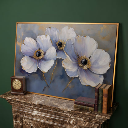 Lavender Orchids with Gold Centers Canvas Print in antique gold floating frame