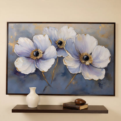 Lavender Orchids with Gold Centers Canvas Print in dark walnut floating frame