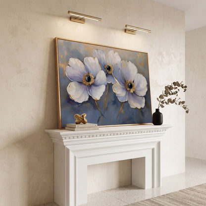Lavender Orchids with Gold Centers Canvas Print in white oak floating frame