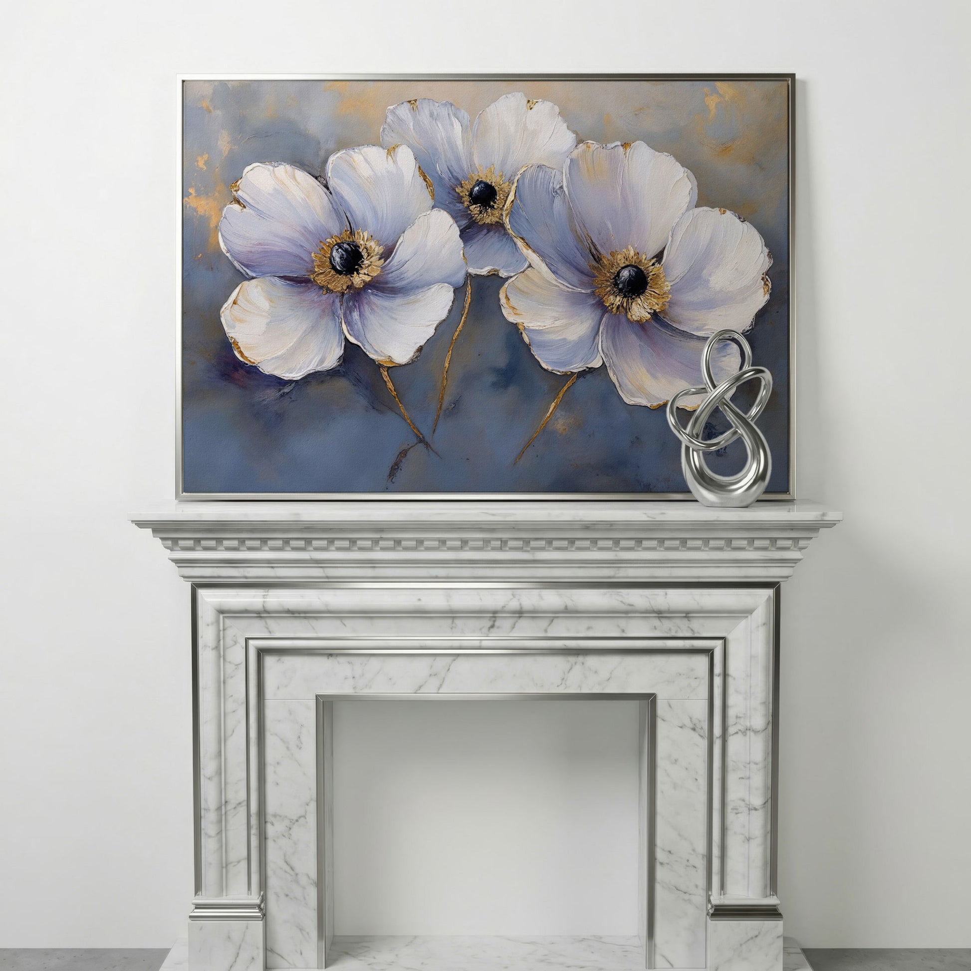Lavender Orchids with Gold Centers Canvas Print in silver floating frame