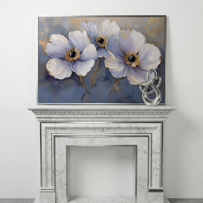 Lavender Orchids with Gold Centers Canvas Print in silver floating frame