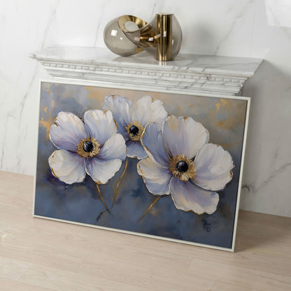 Lavender Orchids with Gold Centers Canvas Print in white floating frame