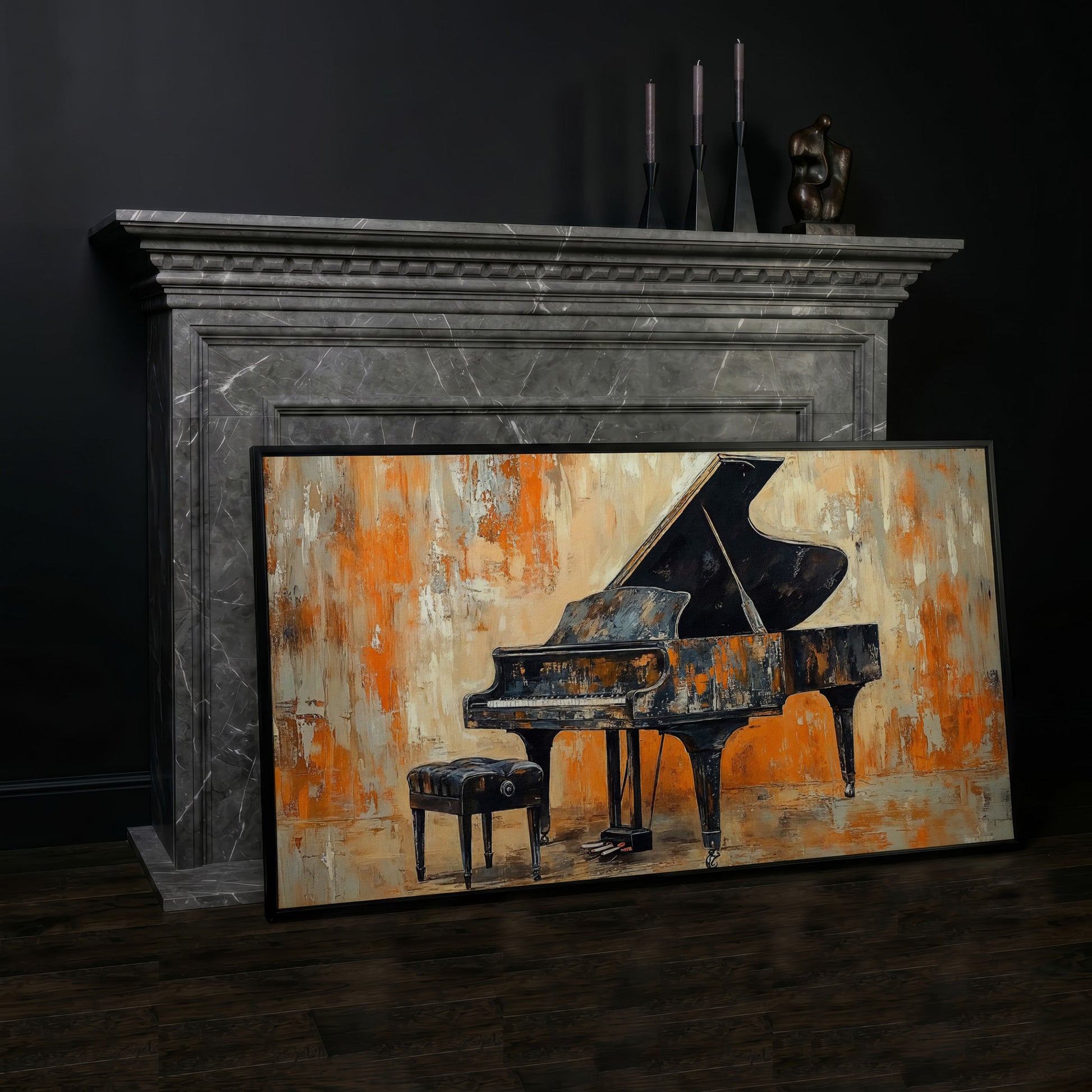 Grand Piano Canvas Print in black floating frame