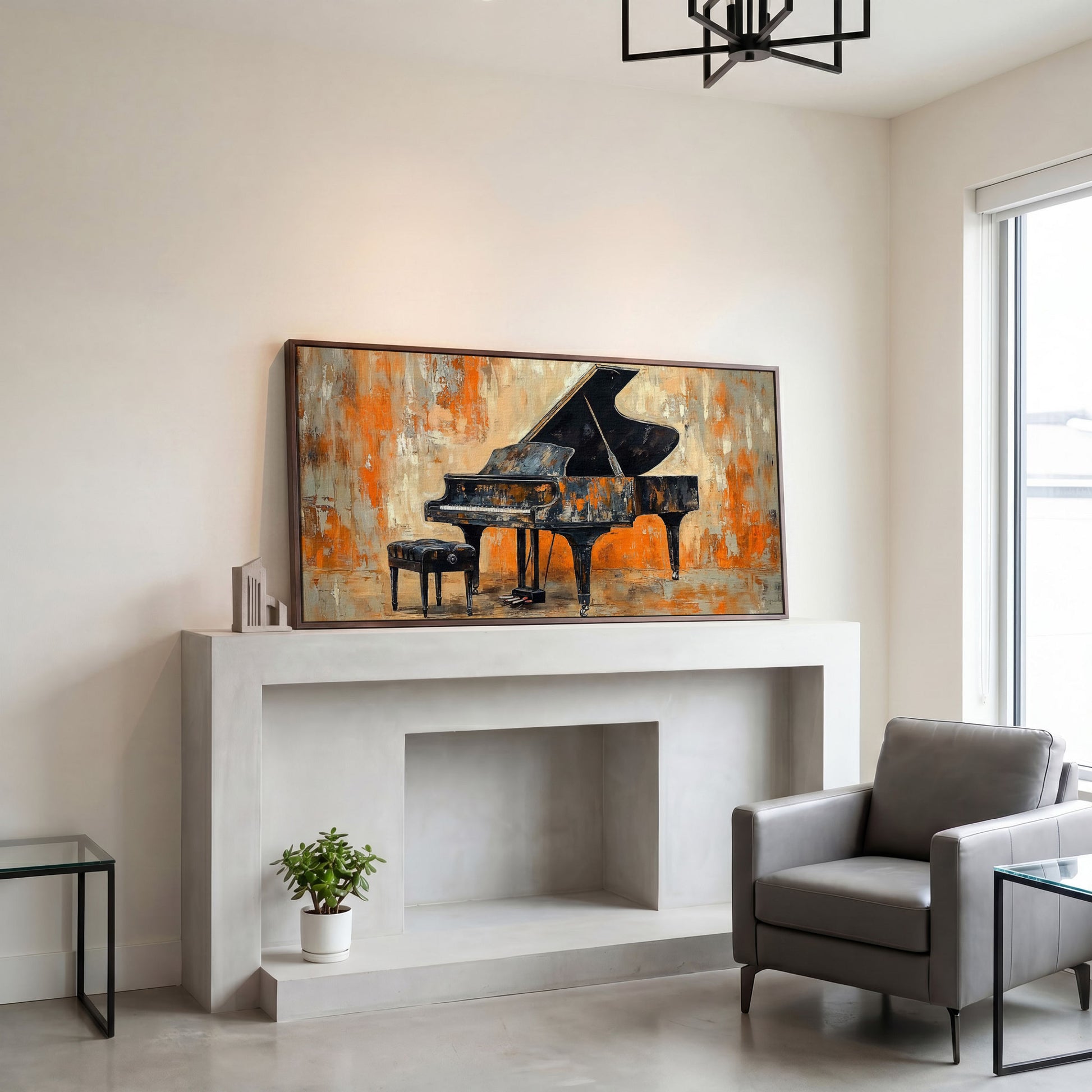 Grand Piano Canvas Print in dark walnut floating frame