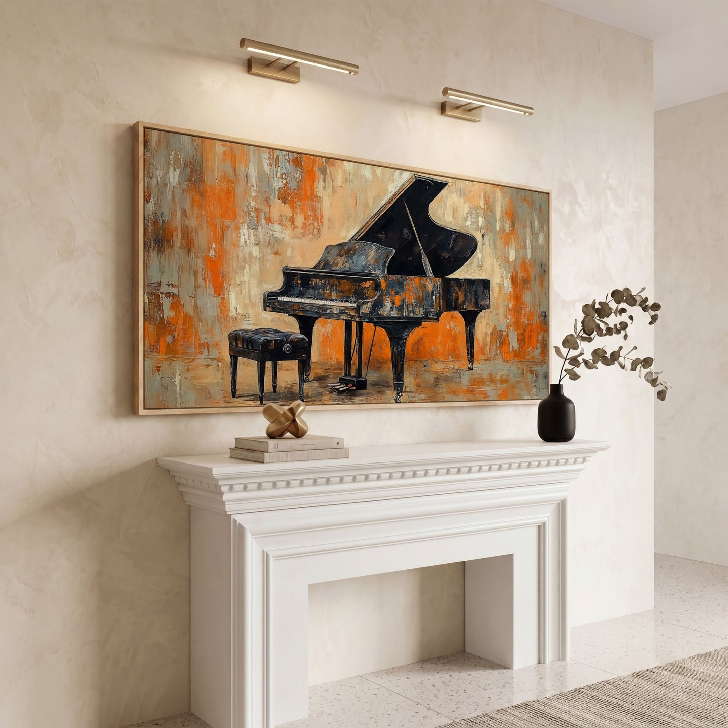 Grand Piano Canvas Print in white oak floating frame